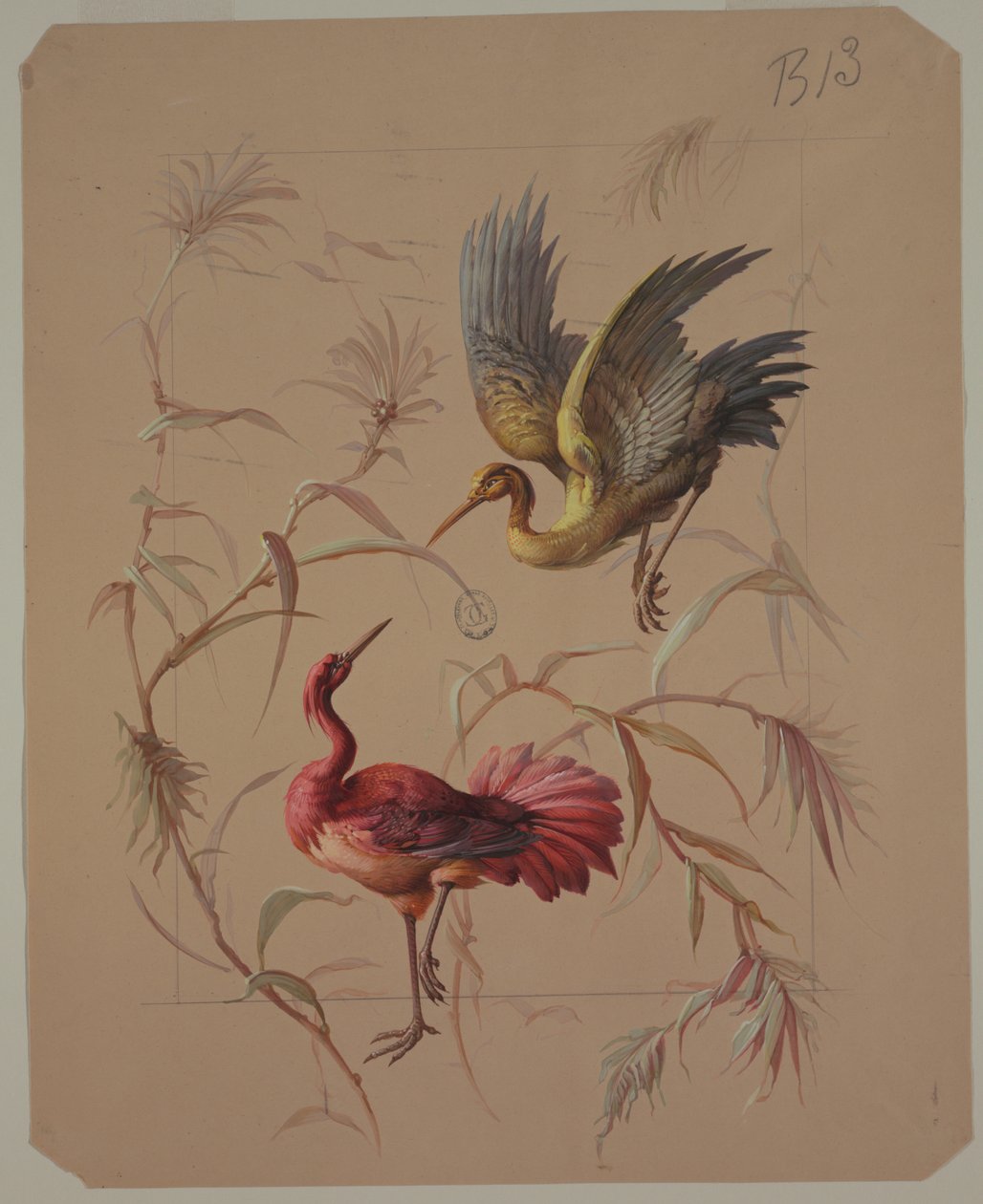 Design para papel de parede e têxtil: flores e pássaros de Unknown artist