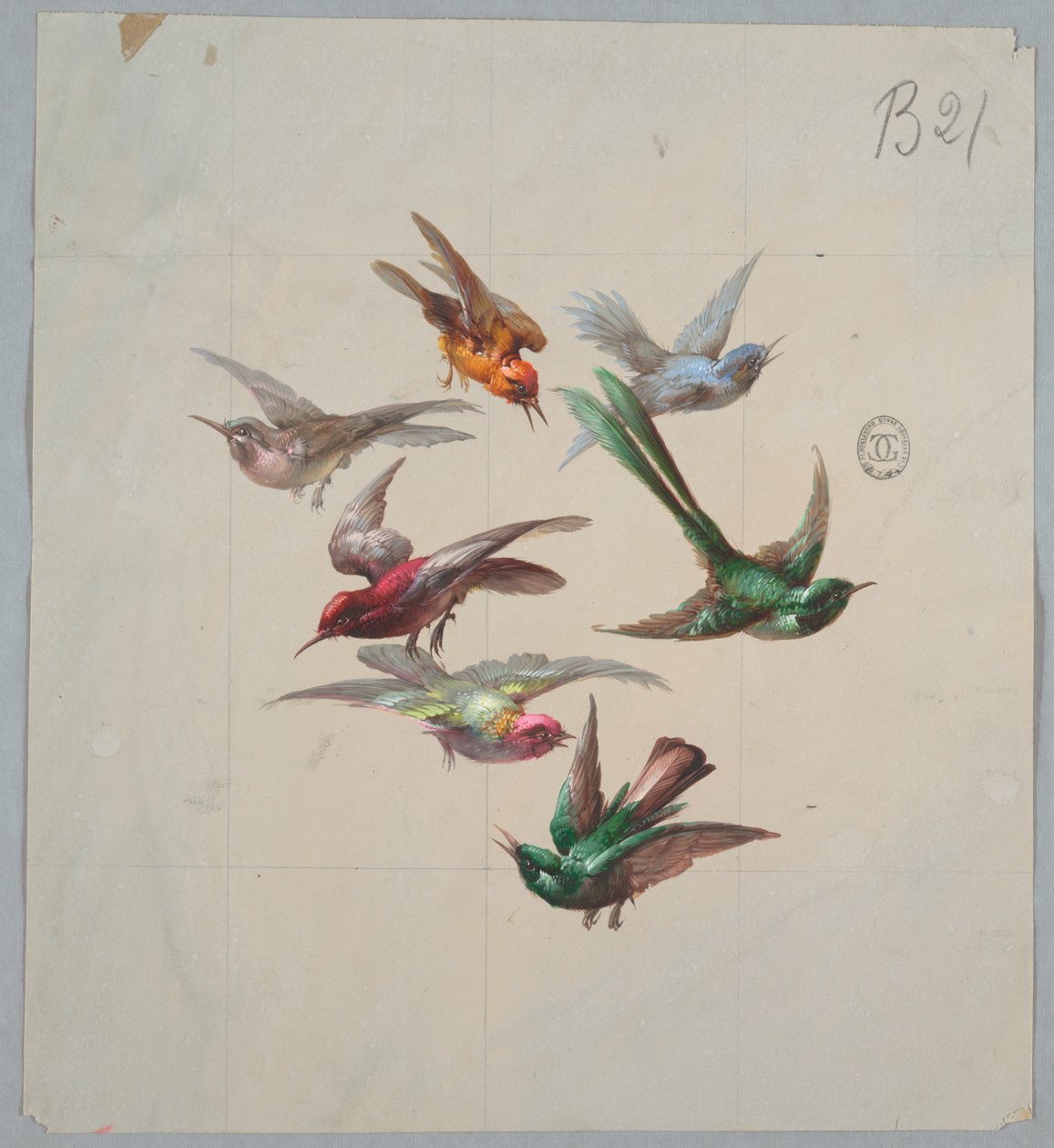 Design para papel de parede e têxteis: pássaros de Unknown artist