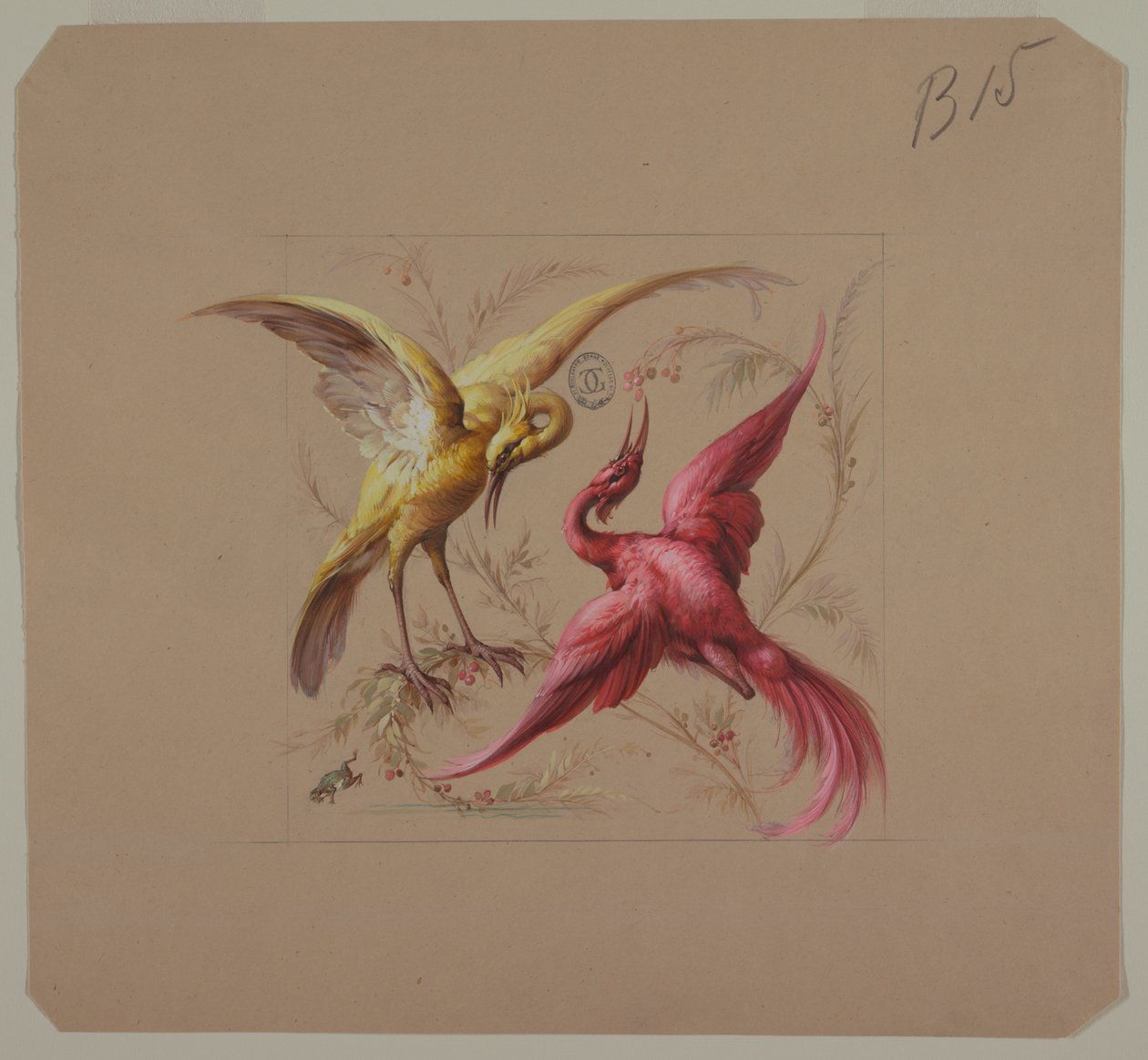 Design para papel de parede e têxteis: flores e pássaros de Unknown artist