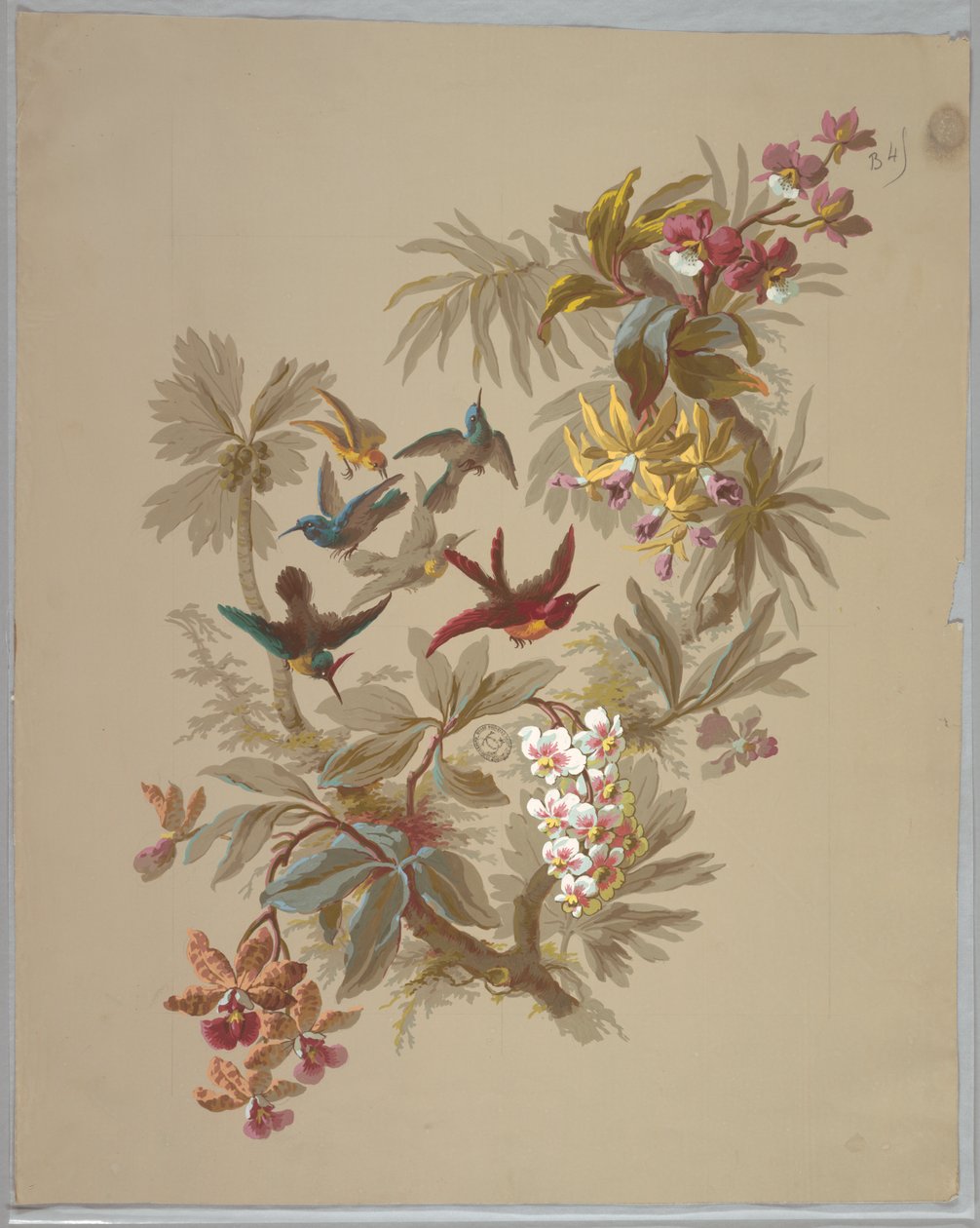 Design para papel de parede e têxteis: flores e pássaros de Unknown artist