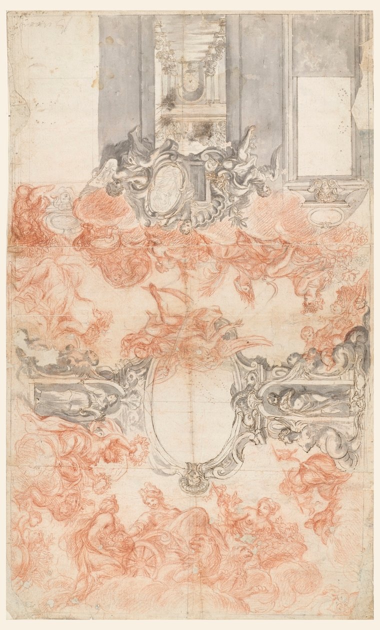 Projeto para um teto pintado e a decoração de uma parede curta ilustrando as estações do ano de Unknown artist