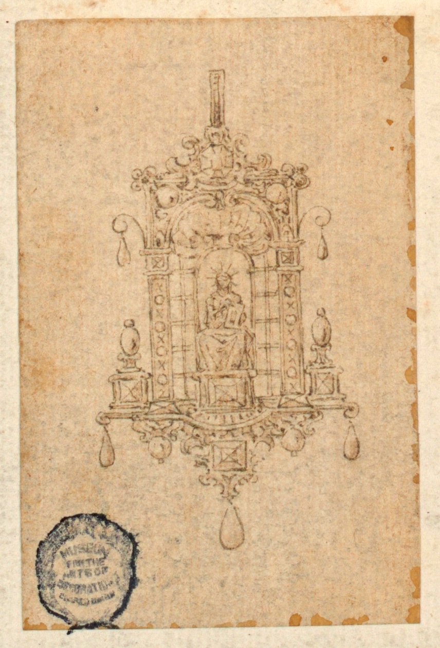 Design para um pingente com mulher sentada com livro de Unknown artist
