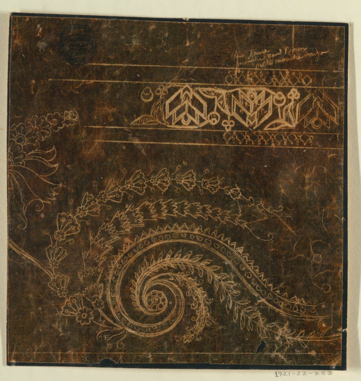 Design para um motivo de borda bordado, inacabado de Unknown artist