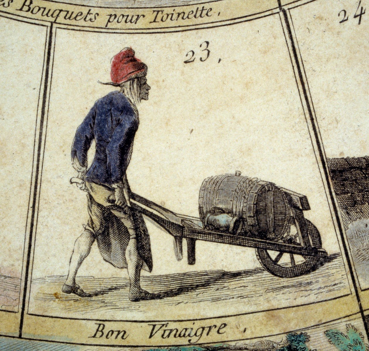 Detalhe do jogo do Ganso do Cree de Paris: negociante de vinagre. Gravura do século XVIII. Coll. Saindo. de Unknown artist
