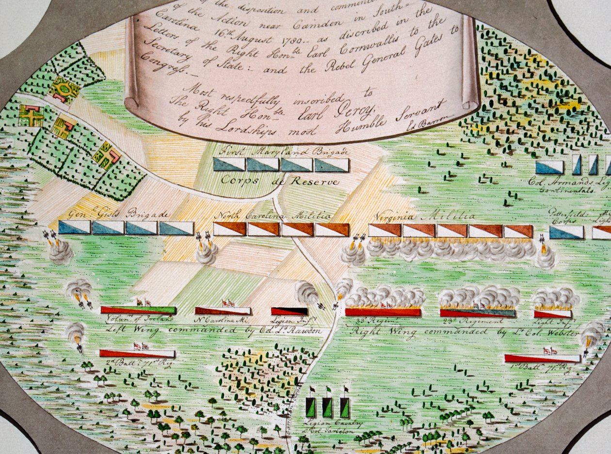 Diagrama das linhas de batalha da Batalha de Camden, Carolina do Sul, em 16 de agosto de Unknown artist