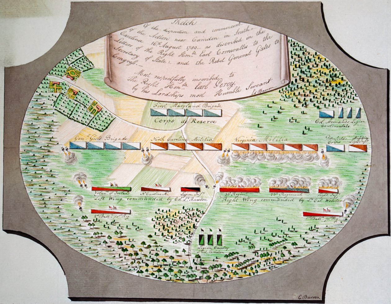 Diagrama das linhas de batalha da Batalha de Camden, Carolina do Sul, em 16 de agosto de Unknown artist
