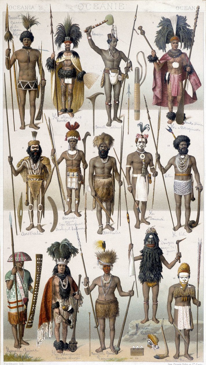 Diferentes trajes de Guerreiros da Oceania. de Unknown artist