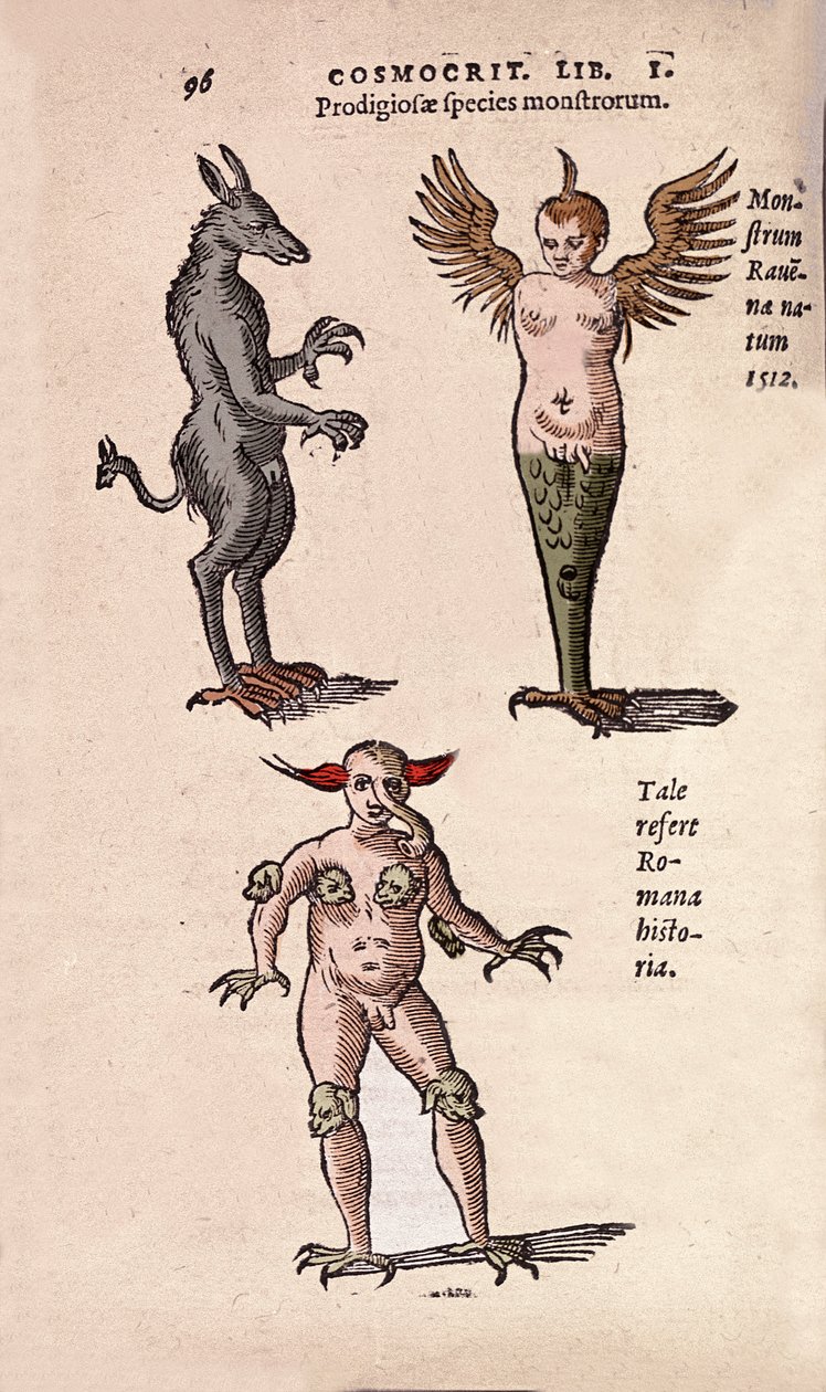 Diferentes monstros e criaturas fantásticas de Cracóvia e Ravenna Plate retirados de "De Natura Divini Caracterismis" de Cornelio Gemma de Unknown artist