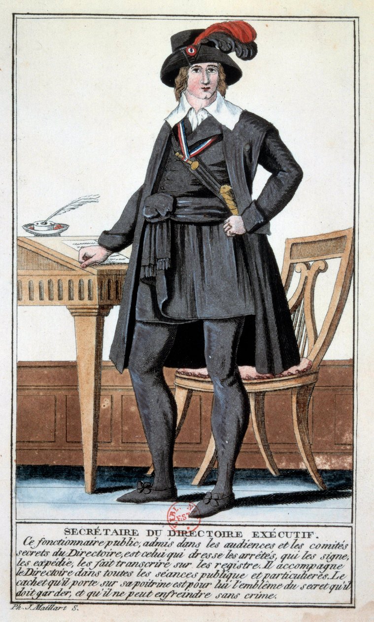Directoire: traje como secretário da diretoria executiva. Gravura do século XVIII. Paris, B.N. de Unknown artist
