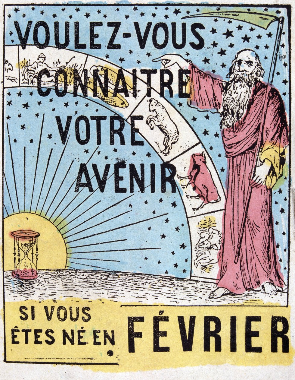Queres saber o teu futuro?: Nostradamus. etiqueta de publicidade astrológica do século XIX de Unknown artist