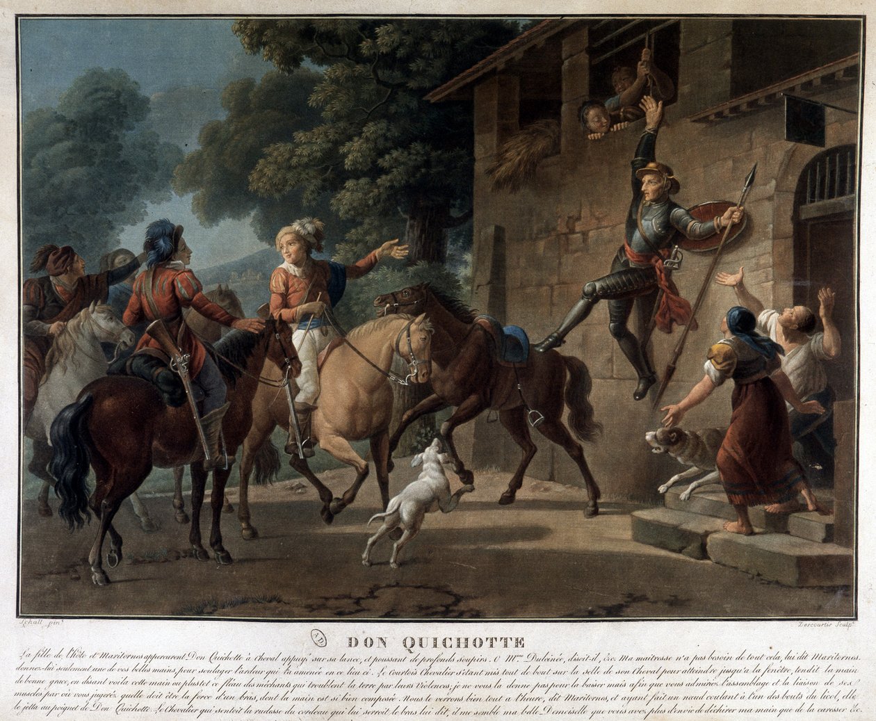 Dom Quixote a cavalgar na sua lança. de Unknown artist