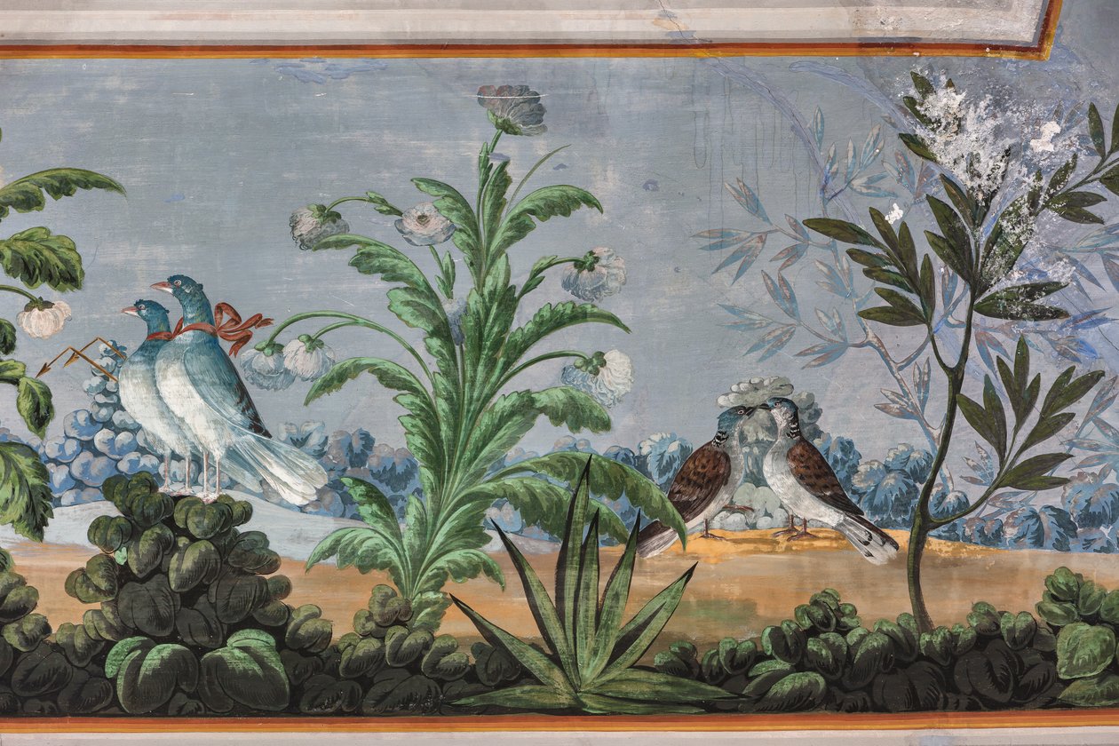 Pombas e flores, detalhe de 3743687 (fresco) de Unknown artist