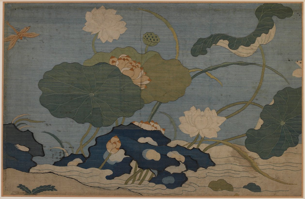 Libélula e plantas de lótus de Unknown artist
