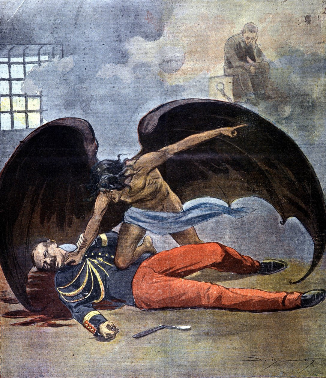Dreyfus. O suicídio do Tenente Coronel Hubert Henry na sua cela depois de ter sido encontrado o autor da carta a acusar Dreyfus. 1898. de Unknown artist