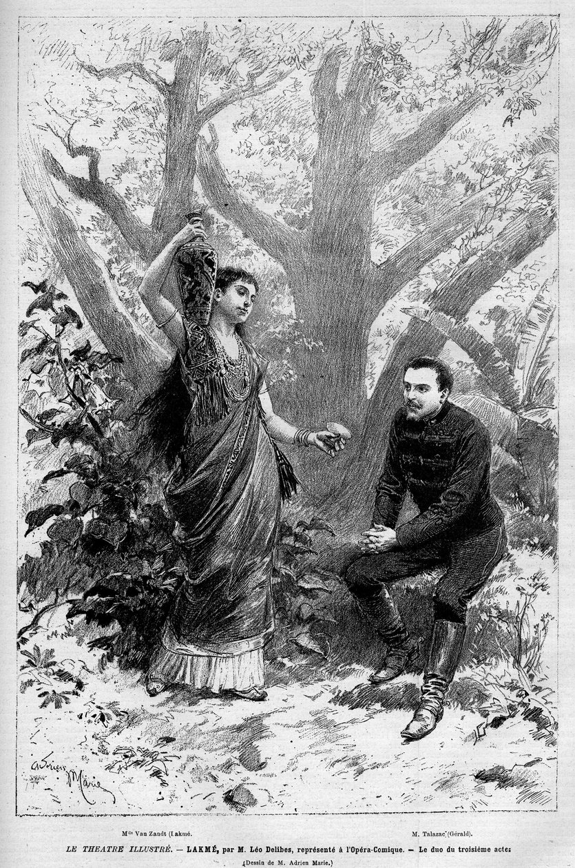 Duo do terceiro acto com a cantora Marie van Zandt da ópera "Lakme" de Leo Delibes, Edmond Gondinet e Philippe Gille actuou pela primeira vez em 14 de Abril de 1883 na Opera Comique em Paris. Gravação em "Le Monde illustrious" 1883. Colega particular de Unknown artist