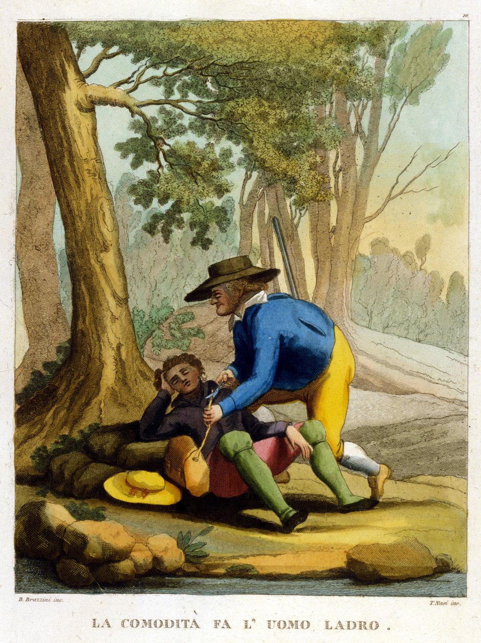 A facilidade faz do homem um ladrão. Ilustração de uma colecção de provérbios do século XVIII. de Unknown artist