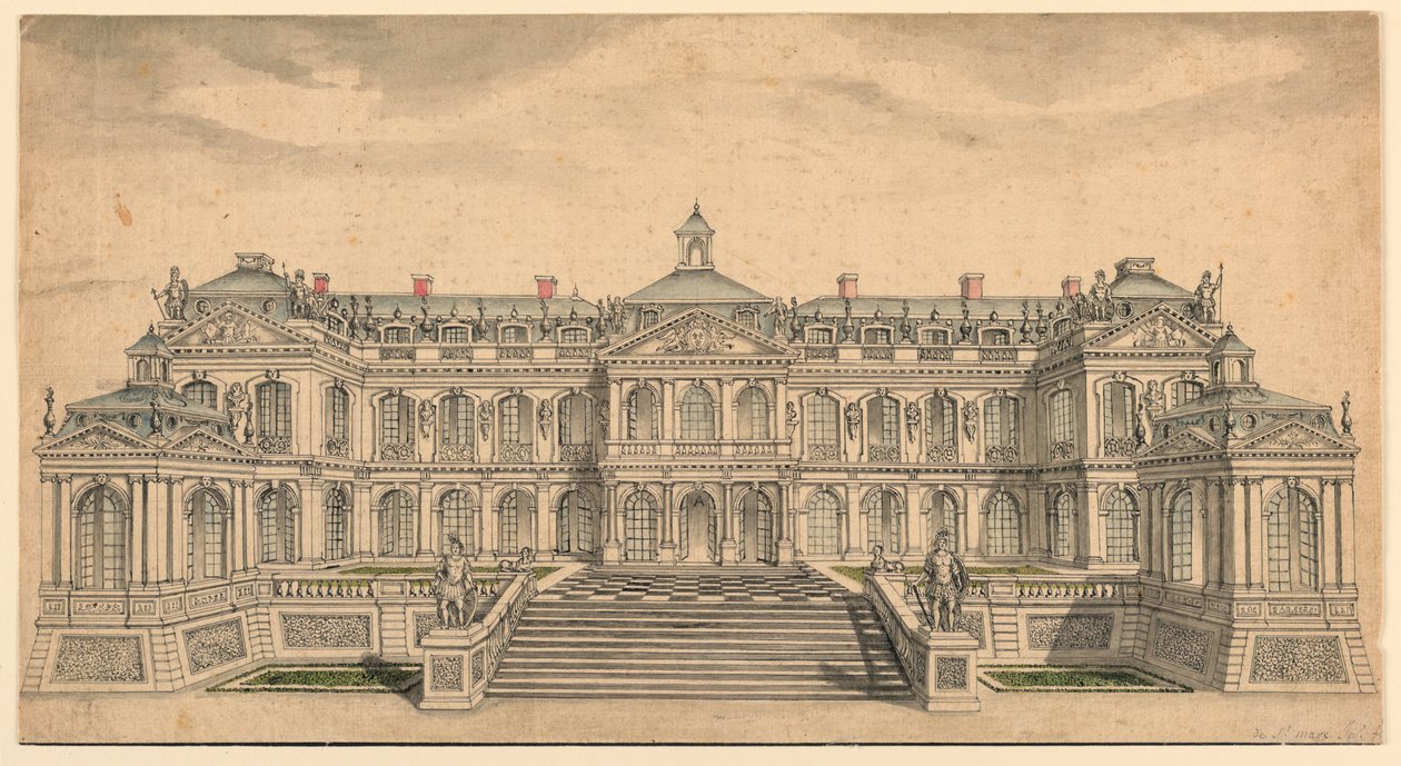 Elevação de uma fachada de jardim para um pequeno palácio francês de Unknown artist
