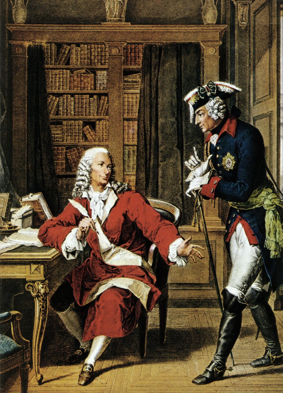 O Imperador Frederico II o Grande (1712 - 1786) visita o filósofo Voltaire (1694 - 1778). Etching do século XVIII. de Unknown artist