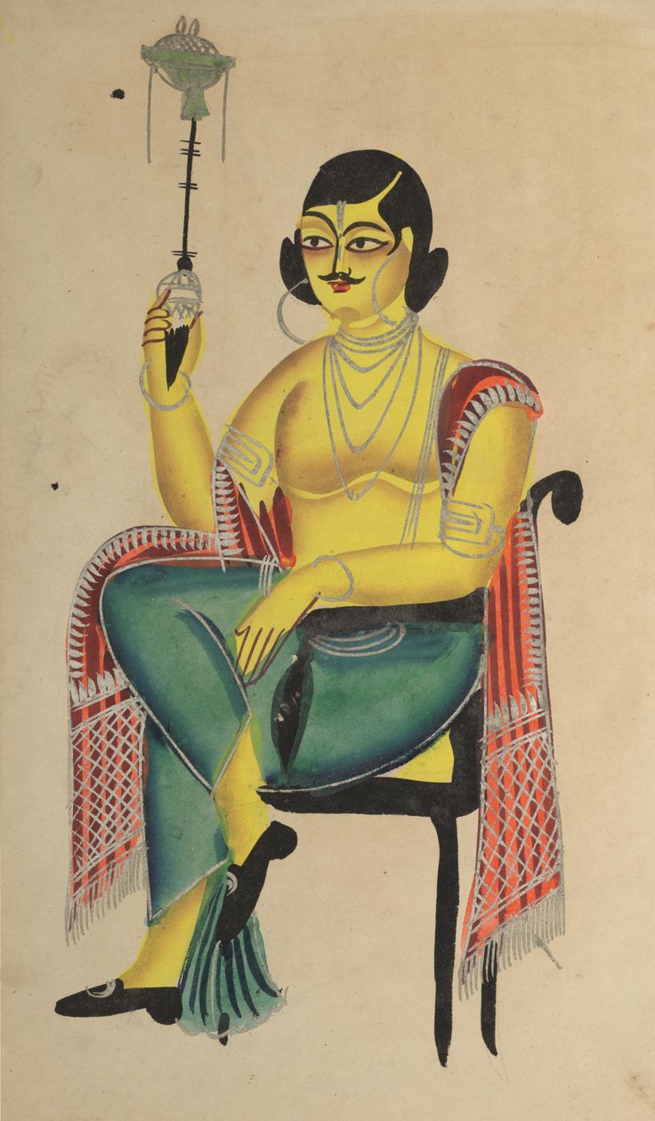Inglês Babu (escriturário indiano nativo) segurando um cachimbo de água de Unknown artist