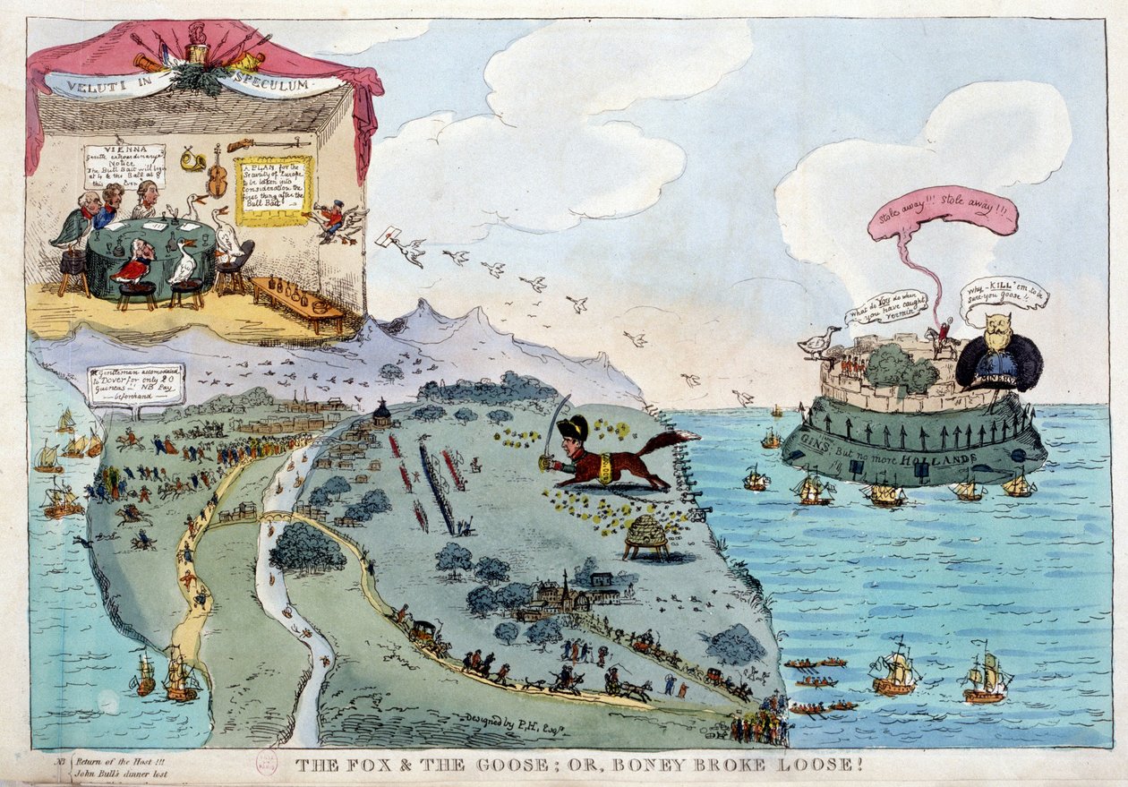 Desenho animado inglês sobre Napoleão Bonaparte - em Napoleão I, caricaturas, coleção de bonecos. 1814 - 1815. B.H.V.P. de Unknown artist
