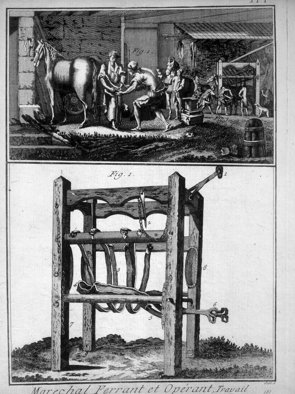 Gravura que representa o ferrador do século XVIII. de Unknown artist