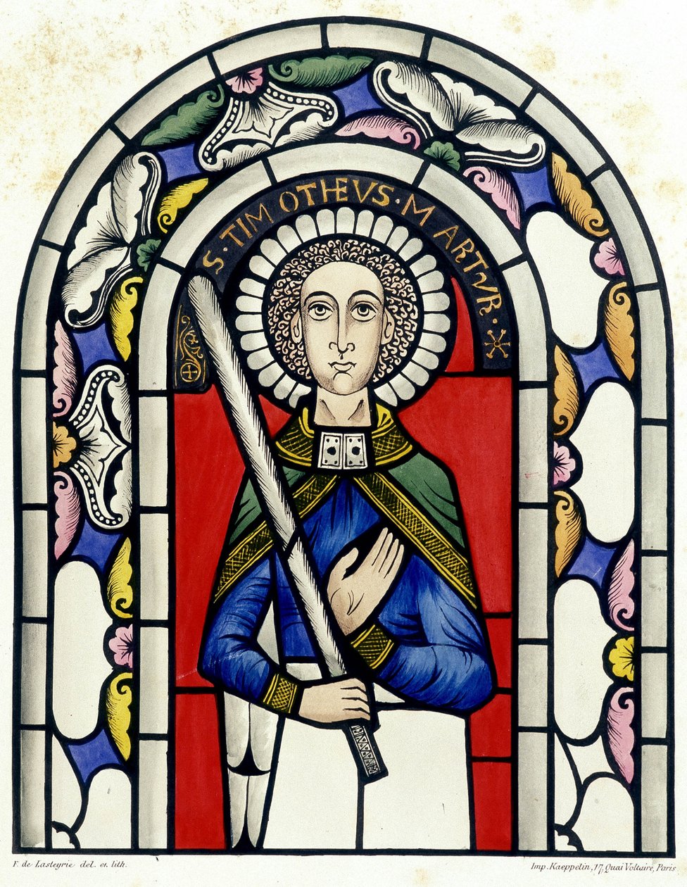 Gravura representando o vitral de São Timóteo, da Igreja de Neuviller. de Unknown artist