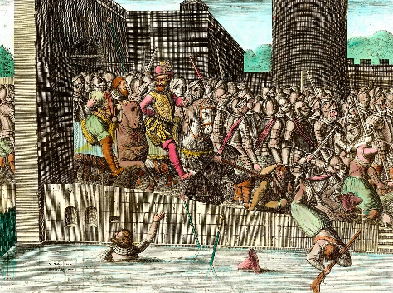 Ented in Paris by King Henry IV (1553-1610) on 22 March 1594. Gravura do século XVIII. Coll. Vamos. de Unknown artist