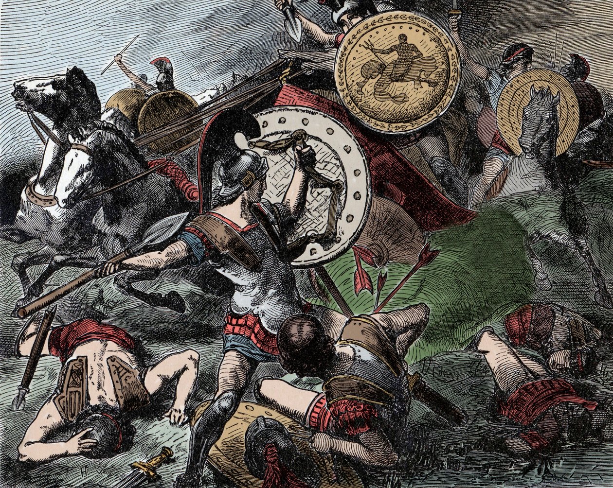 Epaminondas Rescues Pelopidas - Grécia Antiga: Epaminondas (418-362 AC) salva Pelopidas (420-364 AC) durante a Guerra de Corinto (395-387 AC) de Unknown artist