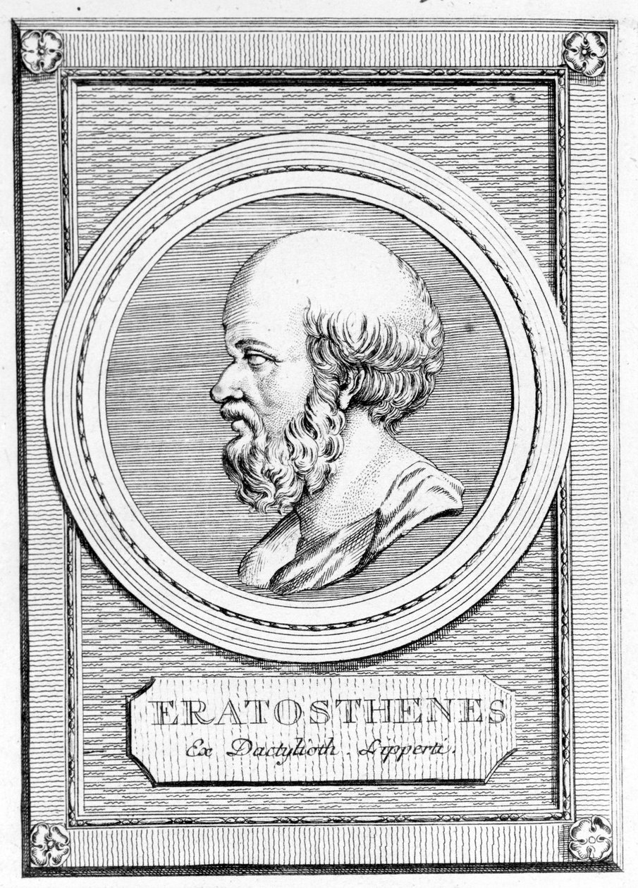 Eratóstenes (275 AC - 195 AC) matemático, geógrafo astrônomo e poeta. Retrato de depois: "Galleria degli antichi greci e romani", vol. II. Poschiavo 1784. de Unknown artist