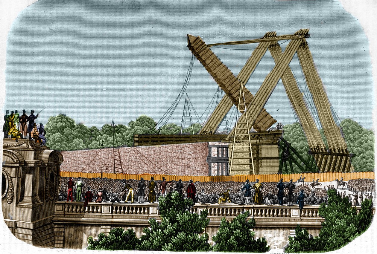Erecção do obelisco de Louqsor (Luxor) na Place de la Concorde. Paris, 25 de Outubro de 1836. de Unknown artist