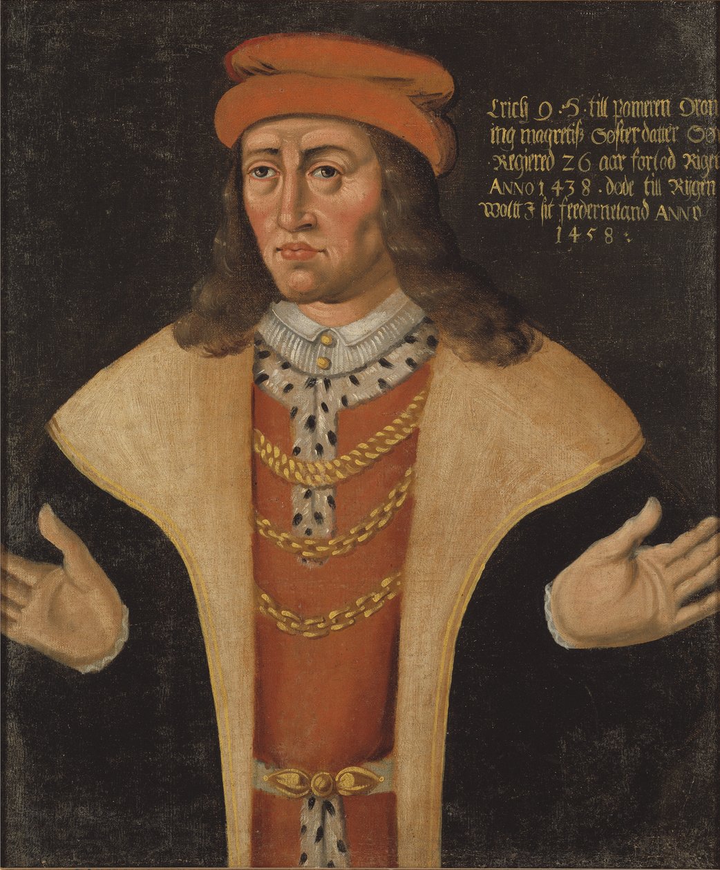 Erik (Eric) I de Pomeranie, roi de Danemark, Norvege et Suede - Retrato de Eric de Pomerania (1382-1459), Rei da Dinamarca, Noruega e Suécia, Anónimo . Óleo sobre tela. Dimensão : 78x64 cm. Nationalmuseum Estocolmo de Unknown artist