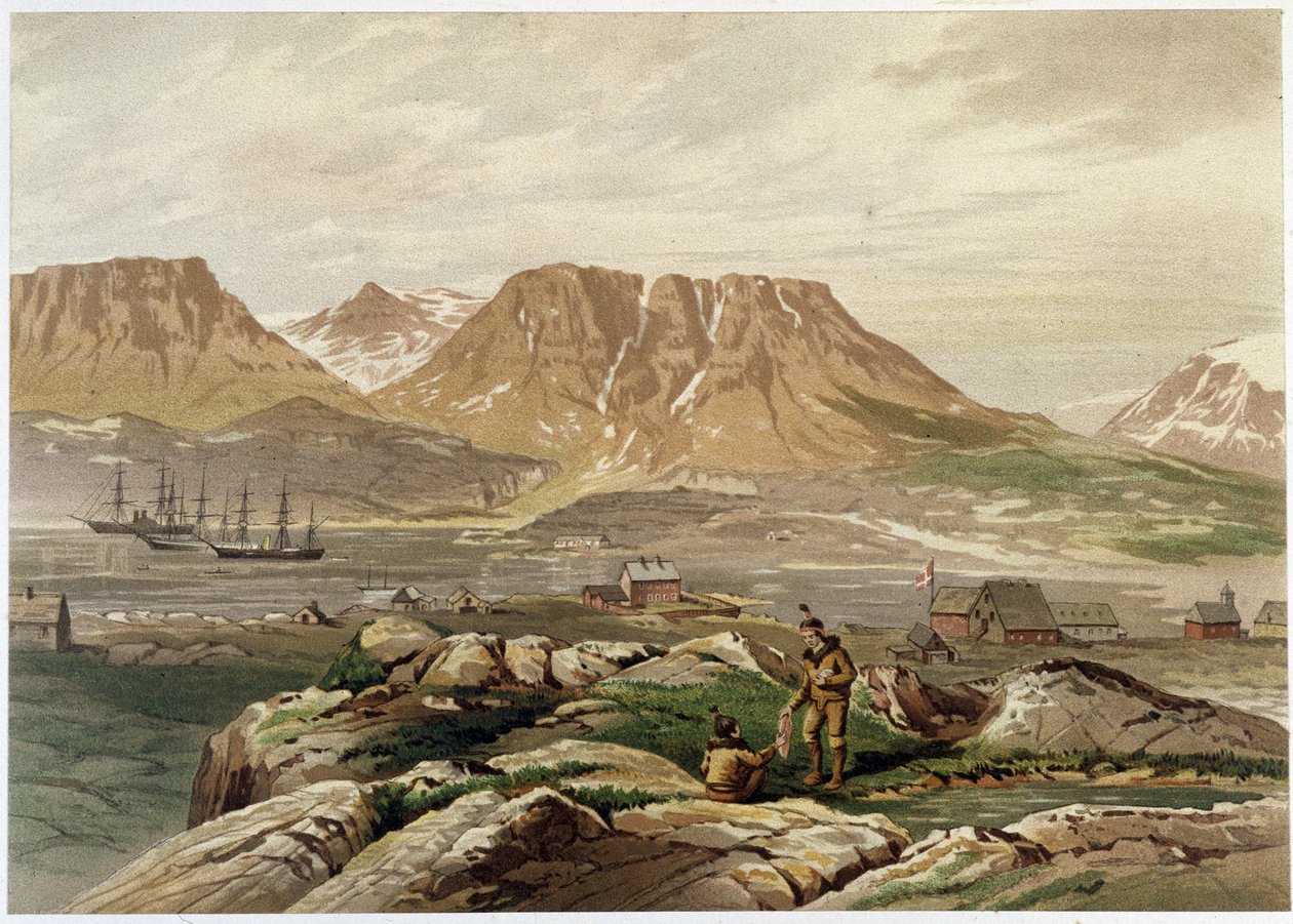 Esquimós e colonização - em "The shores of the polar sea, an Arctic expedition narration", pelo Dr. Edward Moos, Marcus Nard & Co, Londres de Unknown artist