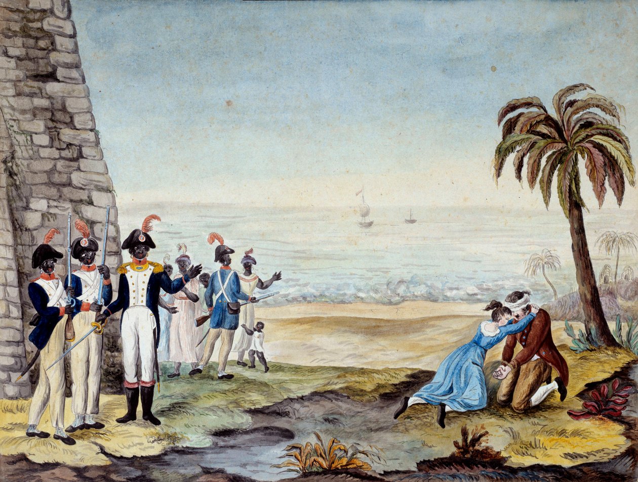 Execução de um colono: Execução de um colono durante a revolta em Santo Domingo (América Central, Antilhas), em 1791. Gravura do século XVIII. Chartres, Museu de Belas Artes de Unknown artist