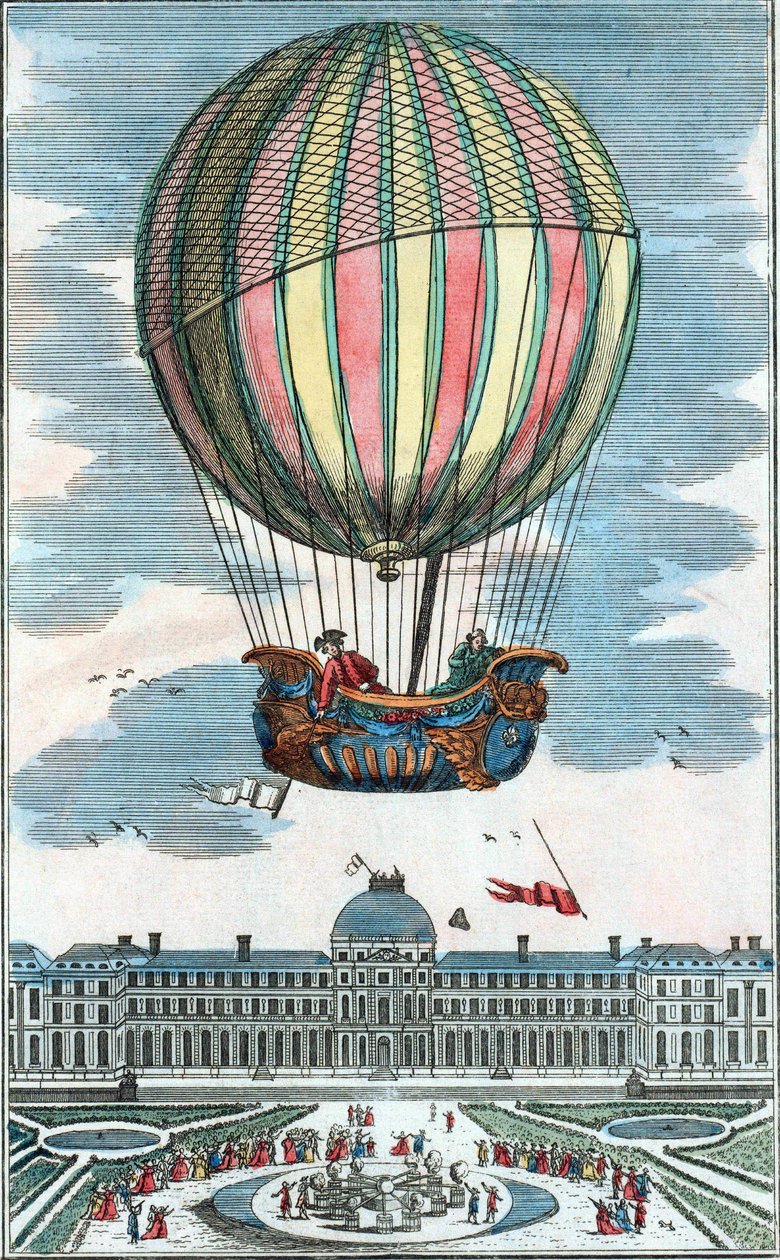 Experiência do globo aerostático do Sr. Charles e Robert no Tuileries Garden em 1 de dezembro de 1783. de Unknown artist