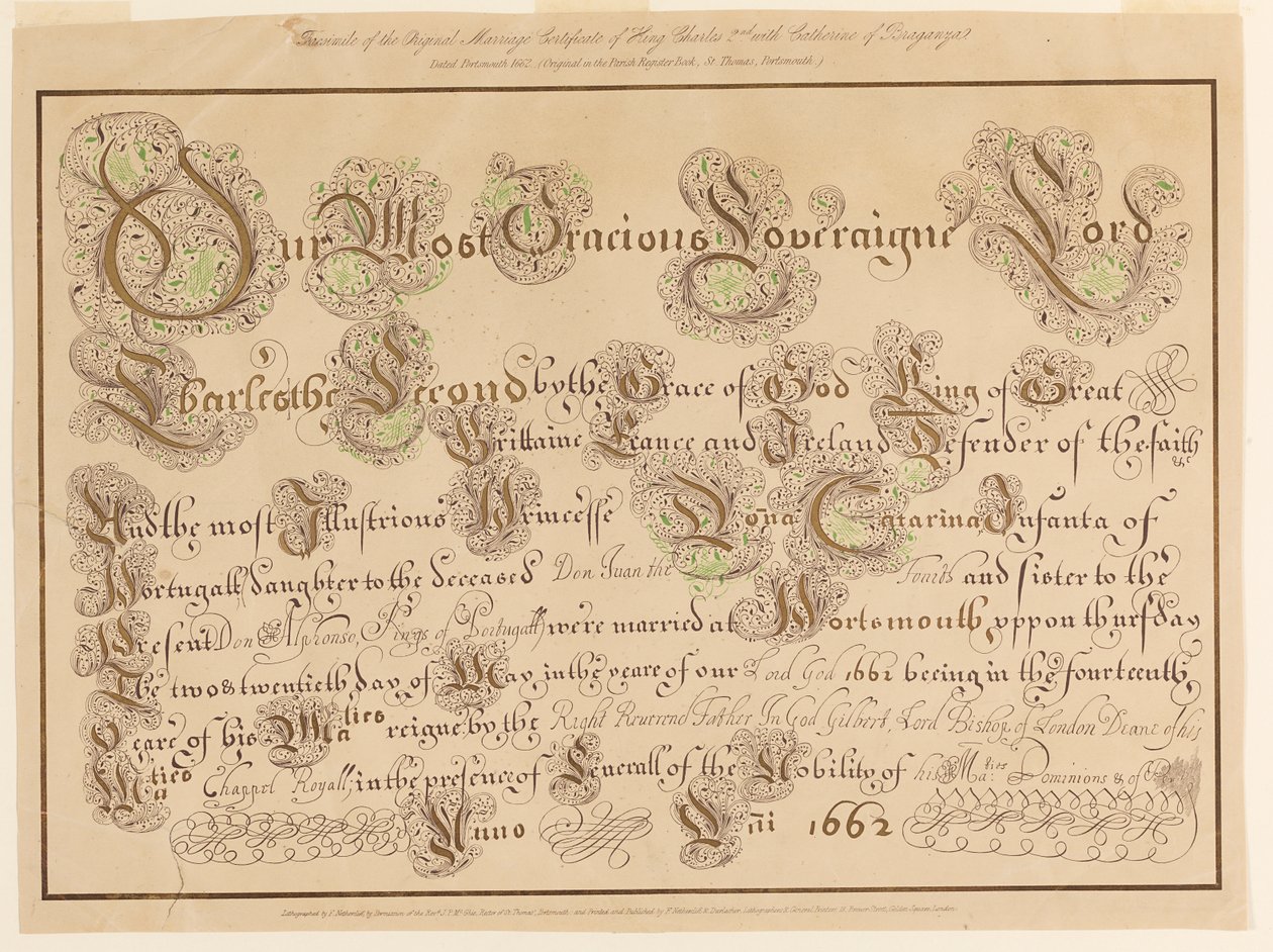 Fac-símile da certidão de casamento original de Carlos II e Catarina de Portugal de Unknown artist