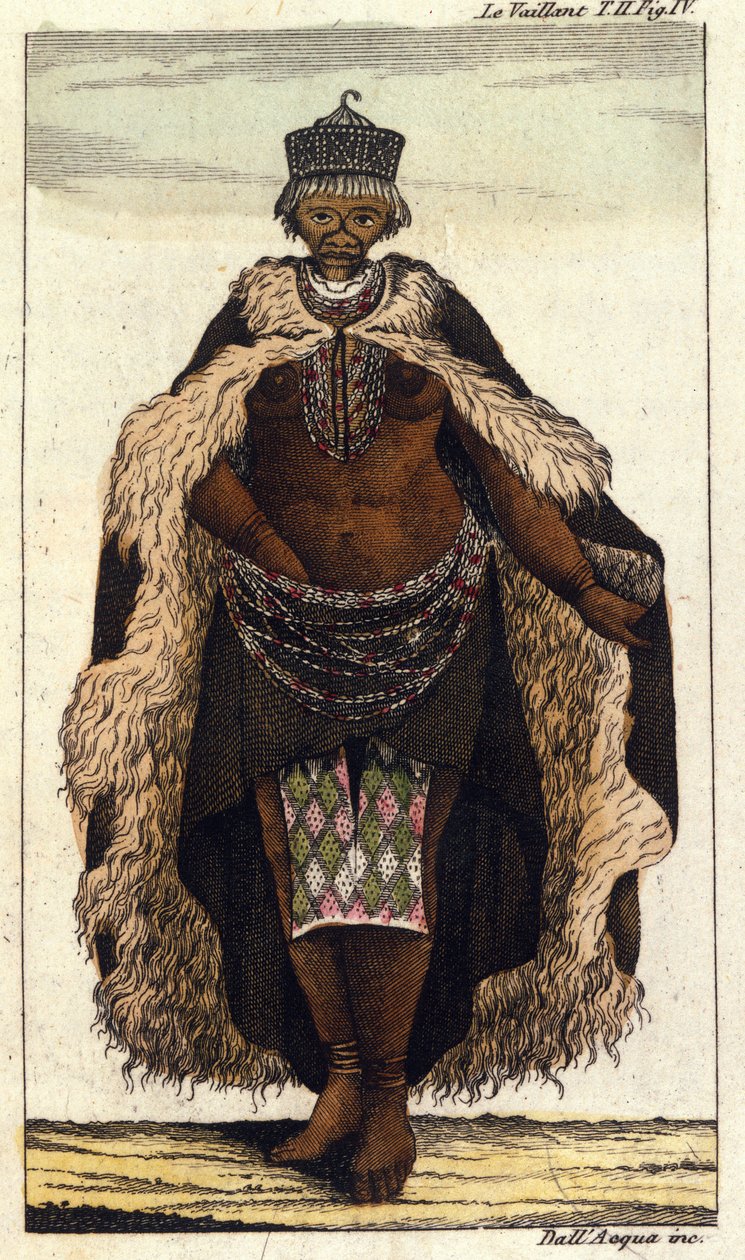Membro feminino da tribo sul-africana de Hottentots, gravura de 1820. de Unknown artist