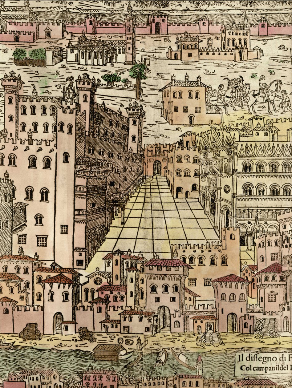 Ferrara: vista da cidade, detalhe de um corte de madeira anônimo de Unknown artist