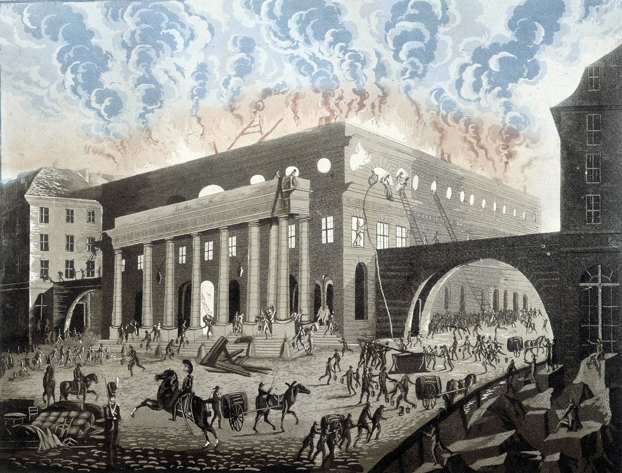 Incêndio do Odeon em Paris, em 1820. de Unknown artist