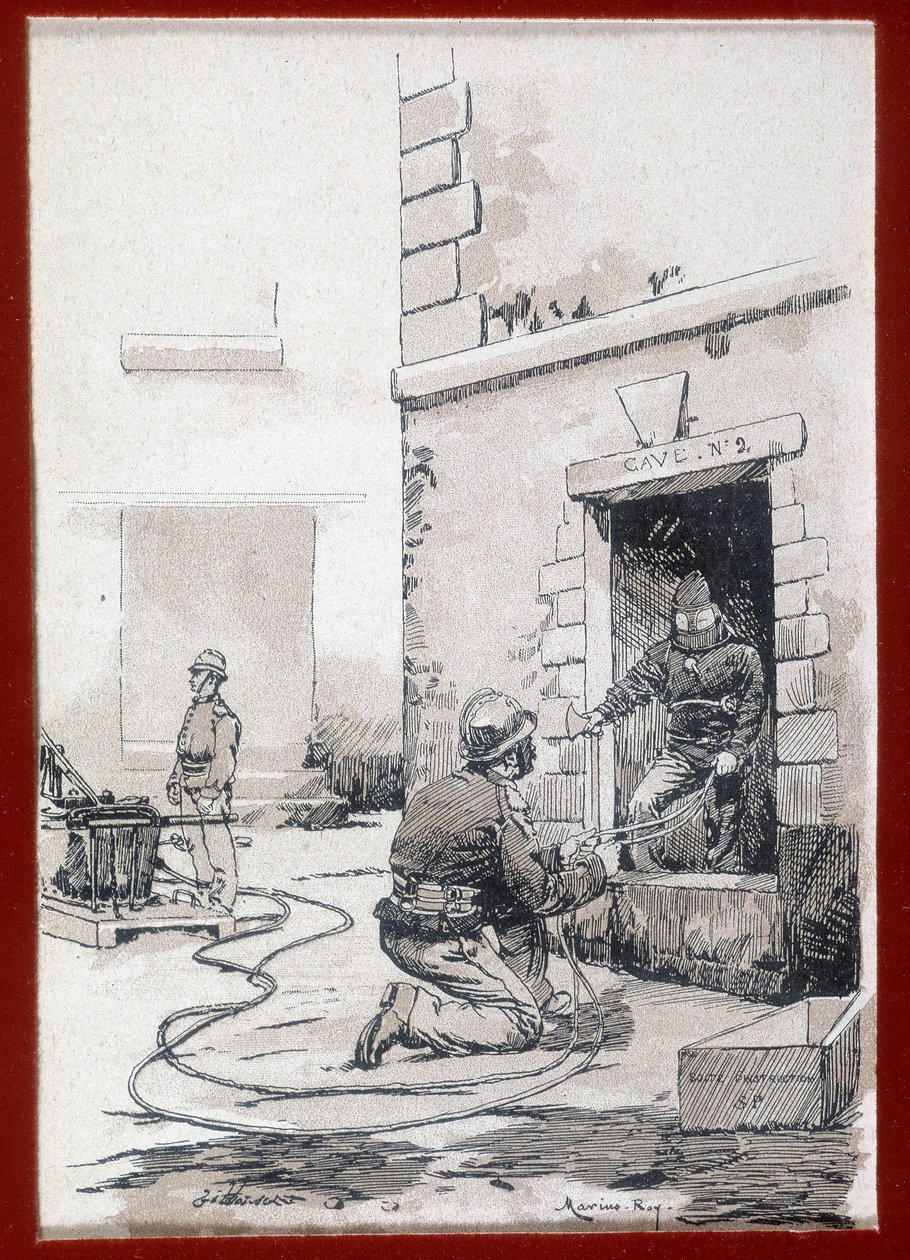 Bombeiros: aparelhos de incêndio de caves. gravura sd. Século XIX de Unknown artist