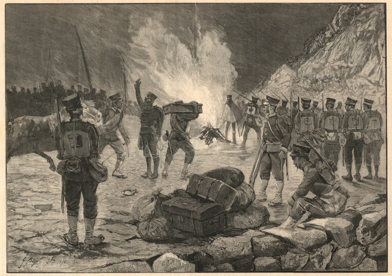 Primeira Guerra Sino-Japonesa - Guerra do Sino Japonês, desembarque em Chemulpo (Inchon na Coreia) em 1894 - Gravação de 1894 de Unknown artist