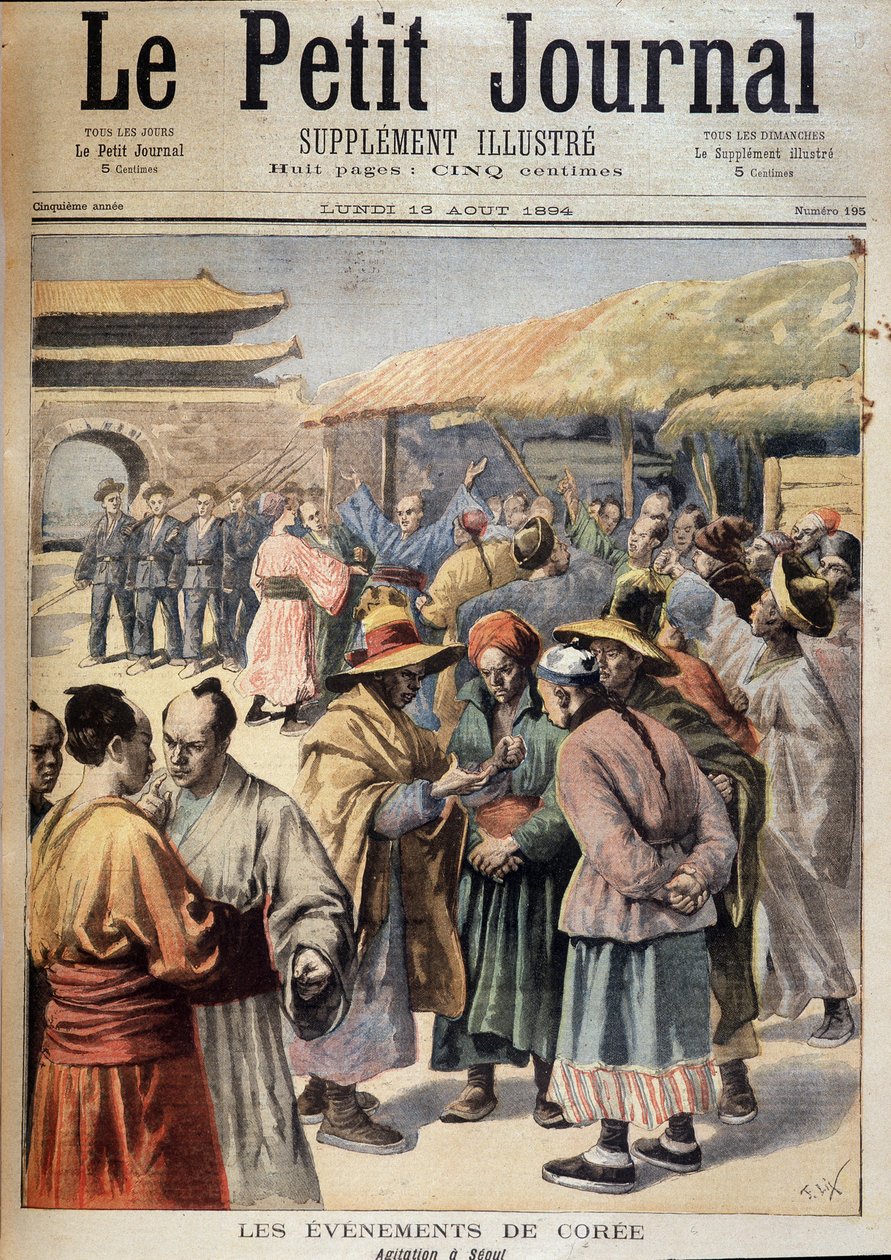 Primeira Guerra Sino-Japonesa - Kree Events: Agitação em Seul (antes da Guerra Sino-Japonesa). Capa "Le petit Journal" de 13 de Agosto de Unknown artist