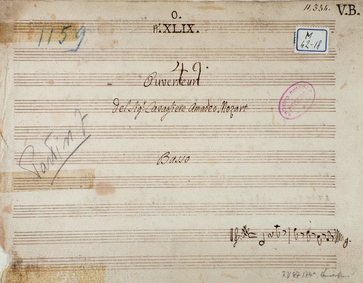 Primeira página de Mithridate, Rei da Pont, ópera de Mozart (1770) de Unknown artist