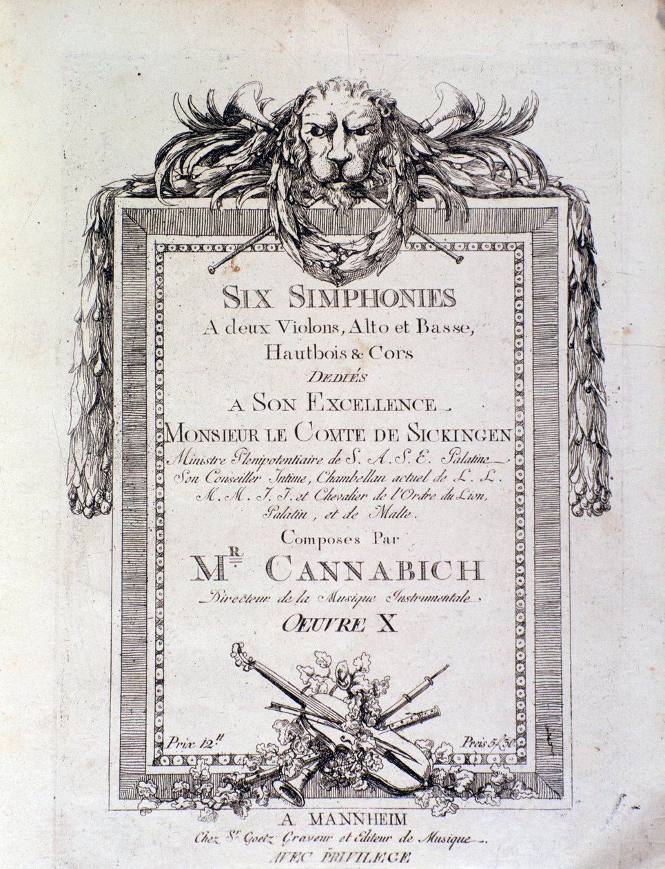 Primeira página de partituras da sinfonia n. 3 de Christian Cannabich de Unknown artist