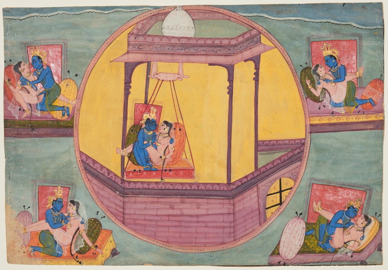 Cinco Poses de Krishna Making Love, de um Bikaner Bhagavata Purana de Unknown artist