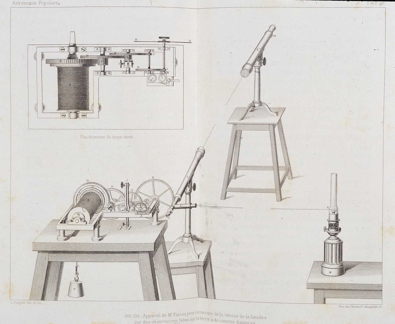 O aparelho de Fizeau para medir a velocidade da luz - in "Popular astronomy" de François Arago, Paris, Cide Publisher de Unknown artist