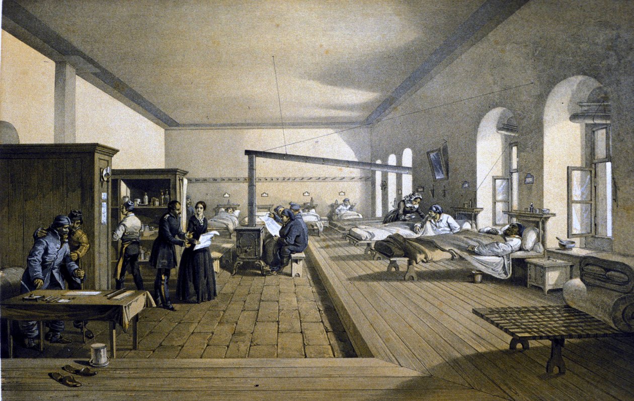 Florence Nightingale (1820 - 1910) no Hospital Scutari na Turquia por volta de 1855 de Unknown artist