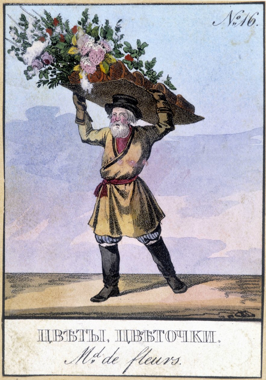 Comerciante de flores na Rússia no século XIX. de Unknown artist