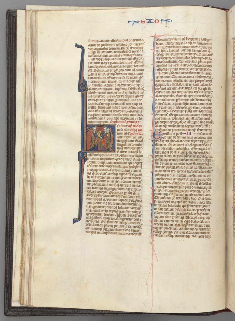 Fol. 20v, Êxodo, inicial historiada H, Moisés e dois seguidores com as tábuas da lei de Unknown artist