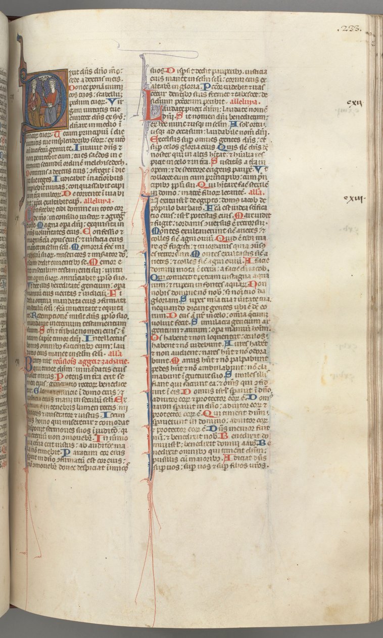 Fol. 233r, Salmo 109, inicial D historiada, Deus Pai e Filho, o Espírito Santo entre eles de Unknown artist
