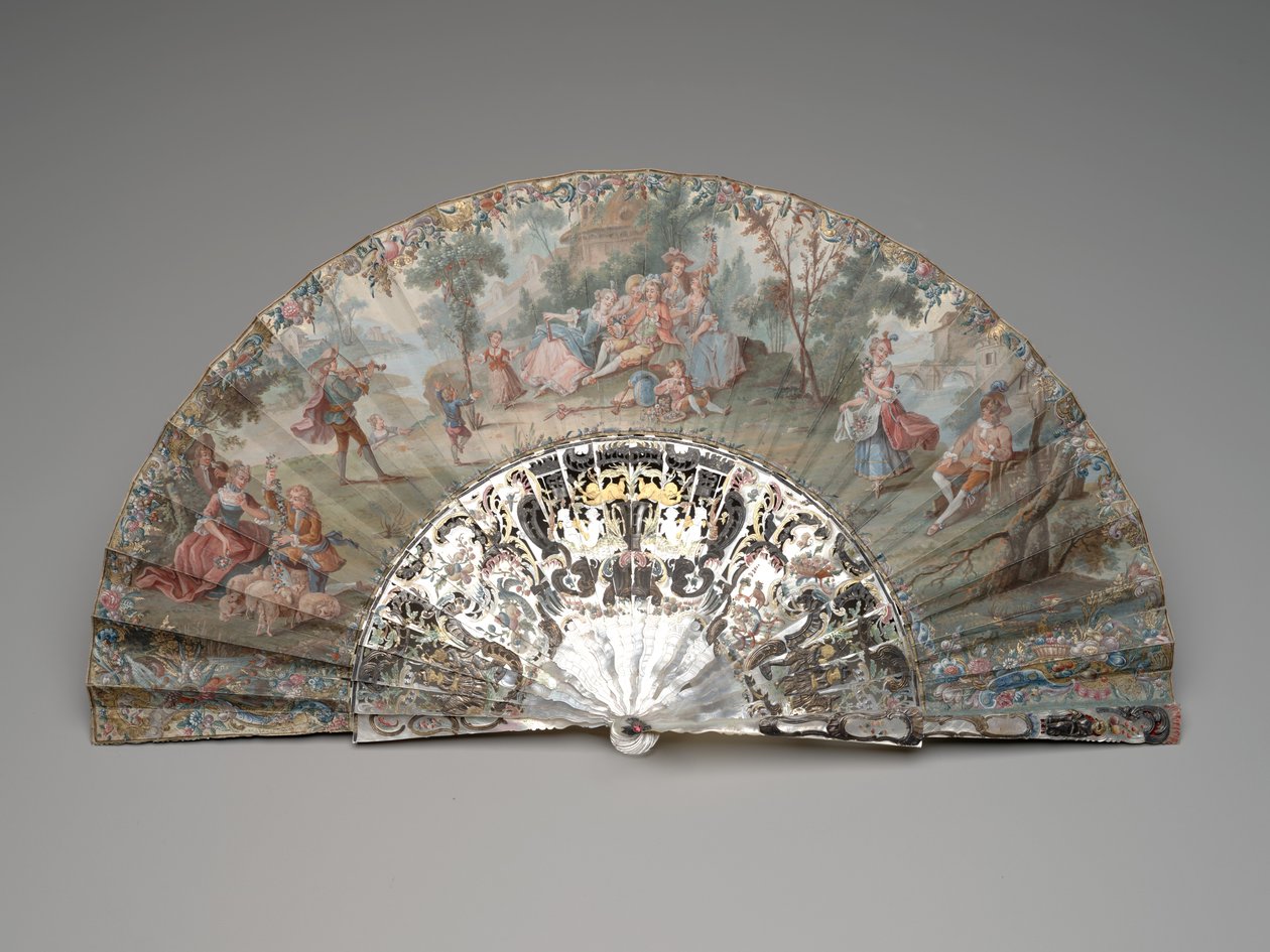 Leque dobrável com cena pastoral, c.1740s-50s de Unknown artist